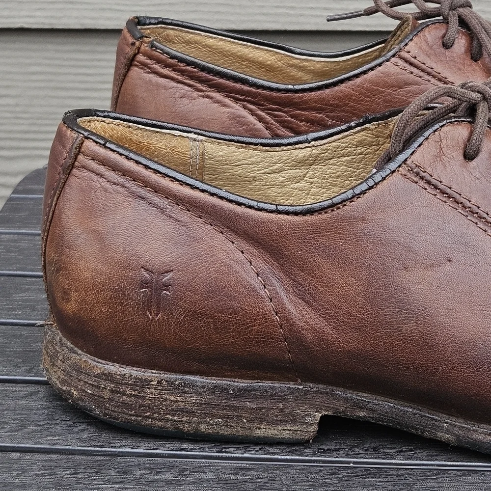 Frye Phillip Oxford 84570 Brown Leather Lace Up Plain Toe Oxfords Shoes Mens 10D